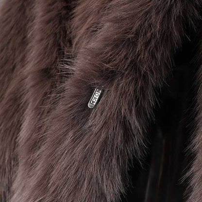 Close-up of brown faux fur short jacket with soft texture and stylish design from sd-hk