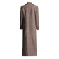 Women's Brown Straight Cut Maxi Coat with Wide Shoulders