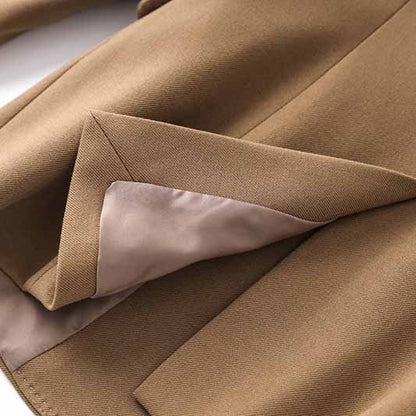 One Button Borwn Pantsuit Fitted Blazer + Mid-High Rise Trousers Pantsuit Suit Formal Wear