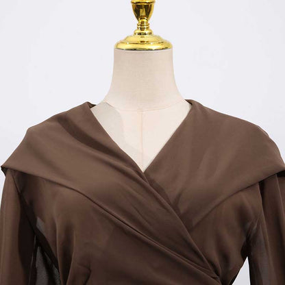 Women's Brown Chic Top With Hoodie and Lace-Up Detail