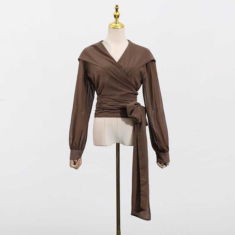 Women's Brown Chic Top With Hoodie and Lace-Up Detail