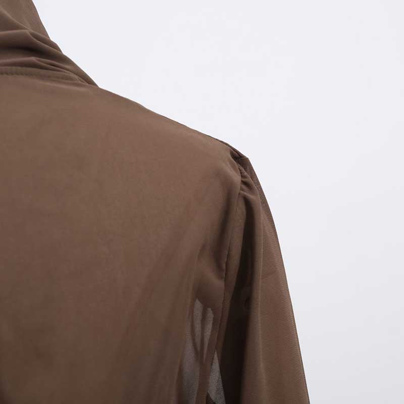 Women's Brown Chic Top With Hoodie and Lace-Up Detail