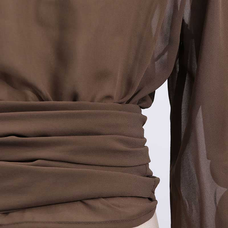 Women's Brown Chic Top With Hoodie and Lace-Up Detail