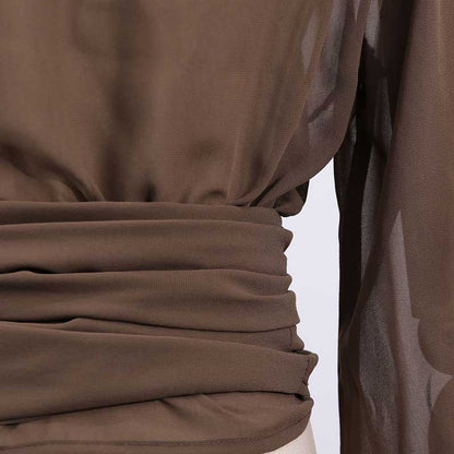 Women's Brown Chic Top With Hoodie and Lace-Up Detail