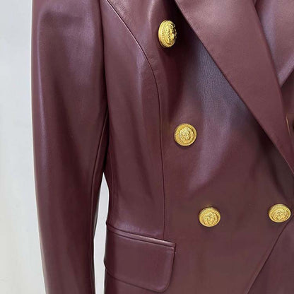 Double breasted blazer 6-button collared burgundy jacket for women