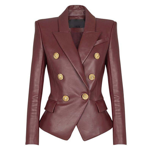 Double breasted blazer 6-button collared burgundy jacket for women