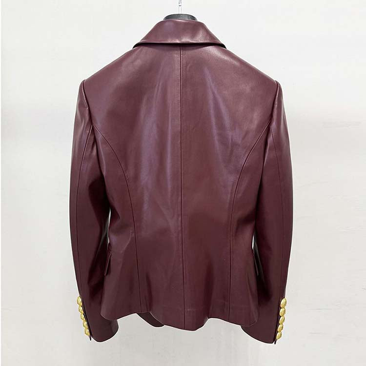 Double breasted blazer 6-button collared burgundy jacket for women