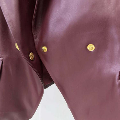 Double breasted blazer 6-button collared burgundy jacket for women