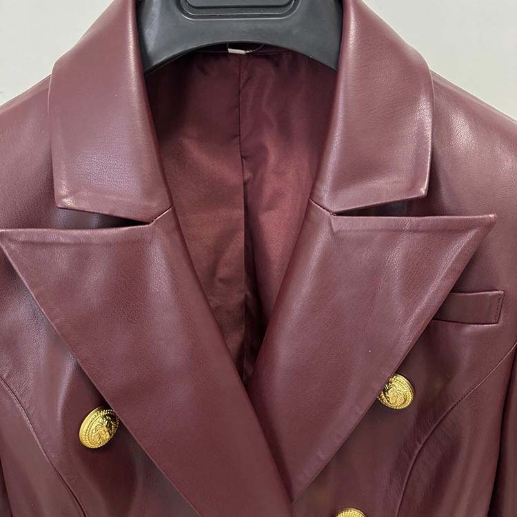 Double breasted blazer 6-button collared burgundy jacket for women