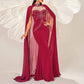 Cape Sleeve Prom Dress Burgundy Mermaid Evening Dress Ball Gown Wedding Party Dress