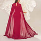 Cape Sleeve Prom Dress Burgundy Mermaid Evening Dress Ball Gown Wedding Party Dress