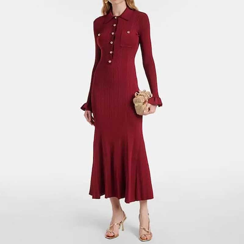 Women's Sweater Dresses Long Sleeve Ribbed knit Dresses