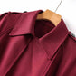 Women Burgundy Trench Coat With Sashes Double Breasted Long Coat