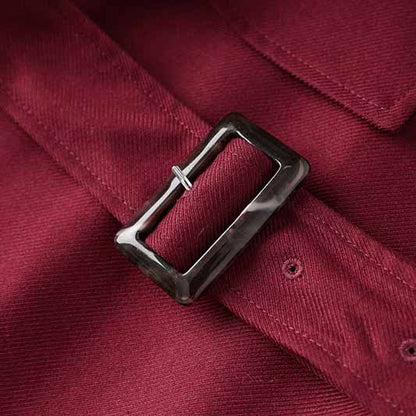 Women Burgundy Trench Coat With Sashes Double Breasted Long Coat