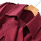 Women Burgundy Trench Coat With Sashes Double Breasted Long Coat