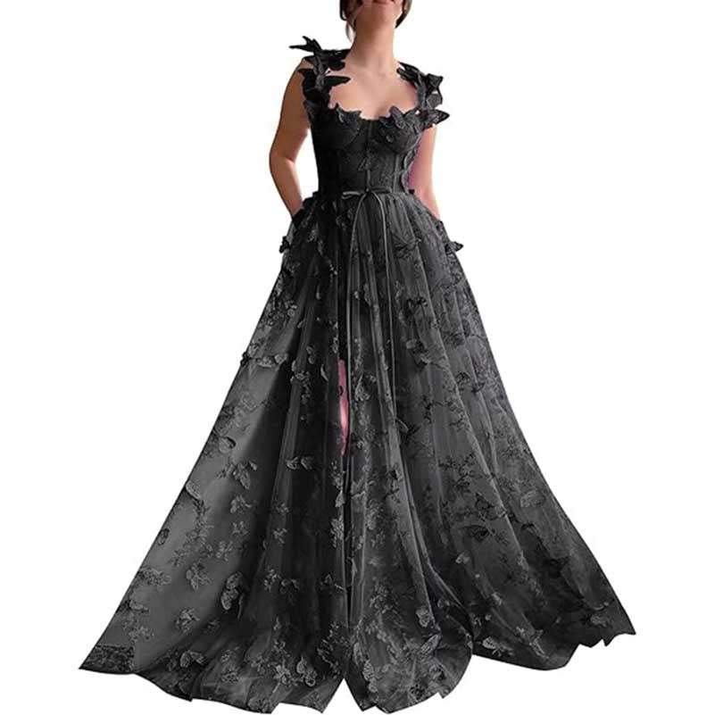Elegant butterfly tulle prom dress featuring intricate butterfly embellishments and a flowing silhouette