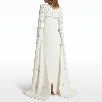 Womens Sequin-Beaded Cape Sleeves Long Formal Dress Wedding Prom Gown