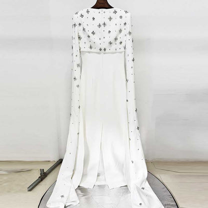 Womens Sequin-Beaded Cape Sleeves Long Formal Dress Wedding Prom Gown