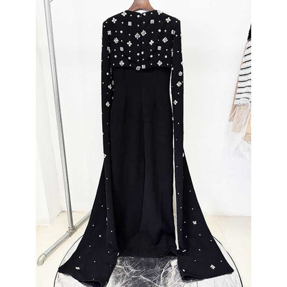 Womens Sequin-Beaded Cape Sleeves Long Formal Dress Wedding Prom Gown