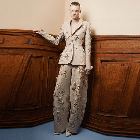 Heavy Embroidered Floral Pantsuit | Luxury Evening Wear