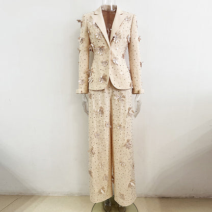 Heavy Embroidered Floral Pantsuit | Luxury Evening Wear