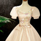 Champagne Tulle Puff Sleeve Quinceanera Dress Long Prom Dress