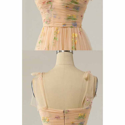 Cute A Line Spaghetti Straps Champagne Prom Dress with Embroidery