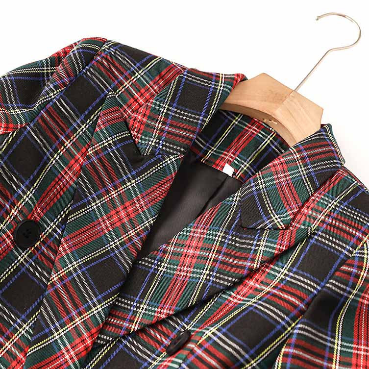 Womens Double Breasted Plaid Work Formal Blazer Jacket