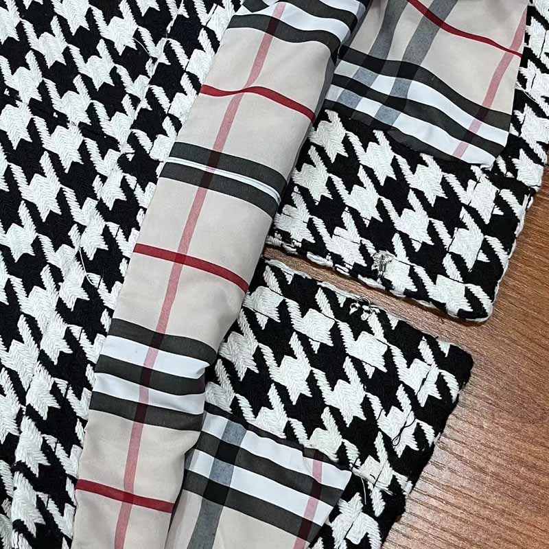 Women's Black and White Checked Cardigan Chic Coat