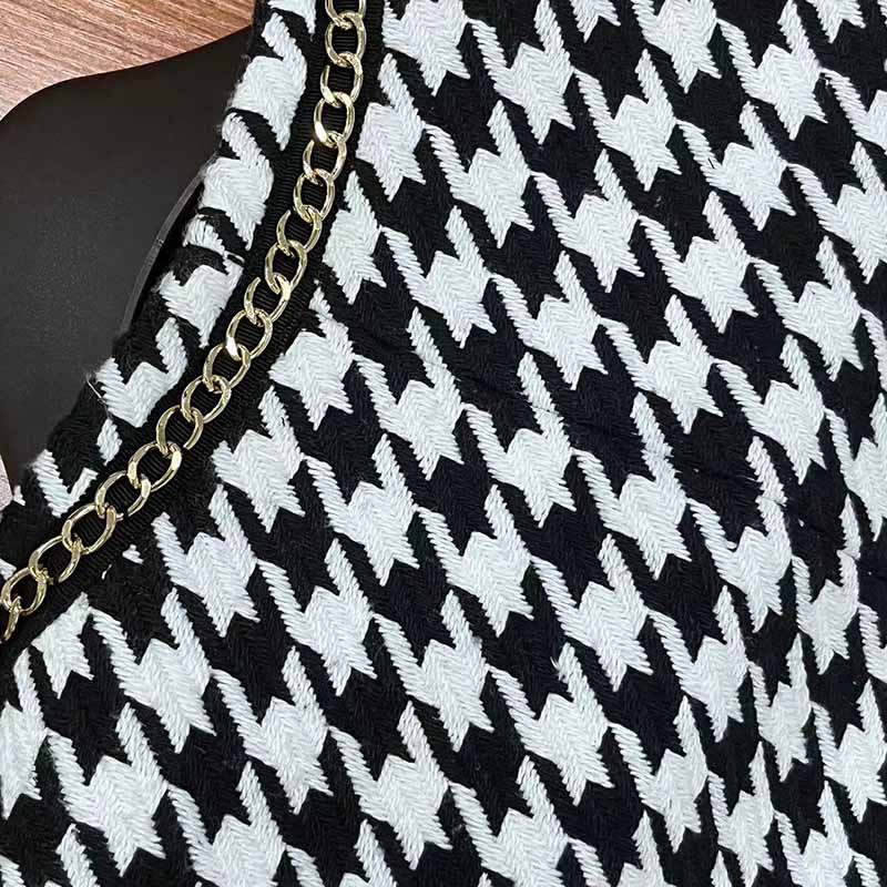 Women's Black and White Checked Cardigan Chic Coat