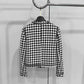 Women's Black and White Checked Cardigan Chic Coat