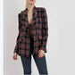 Womens Double Breasted Plaid Work Formal Blazer Jacket