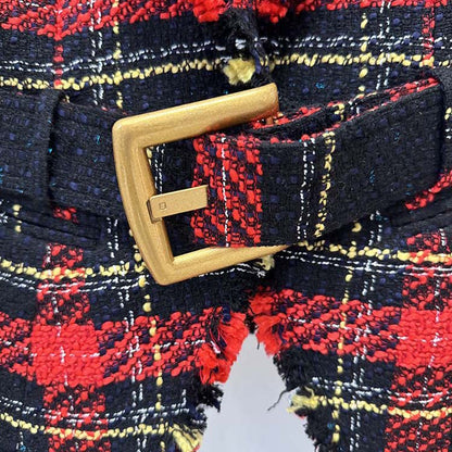 Slim Fit Checked Blazer with Belt