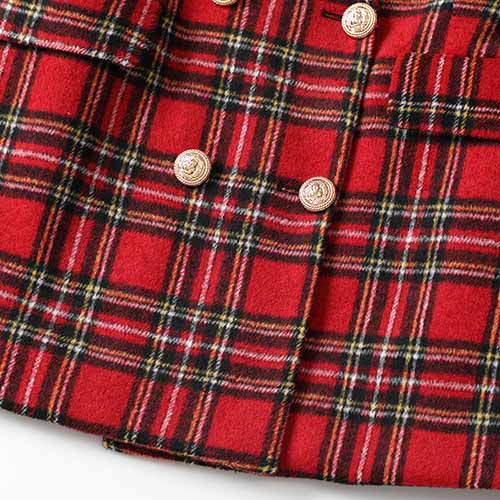 Women Long Sleeve Checked Blazer Coat Red