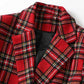 Women Long Sleeve Checked Blazer Coat Red