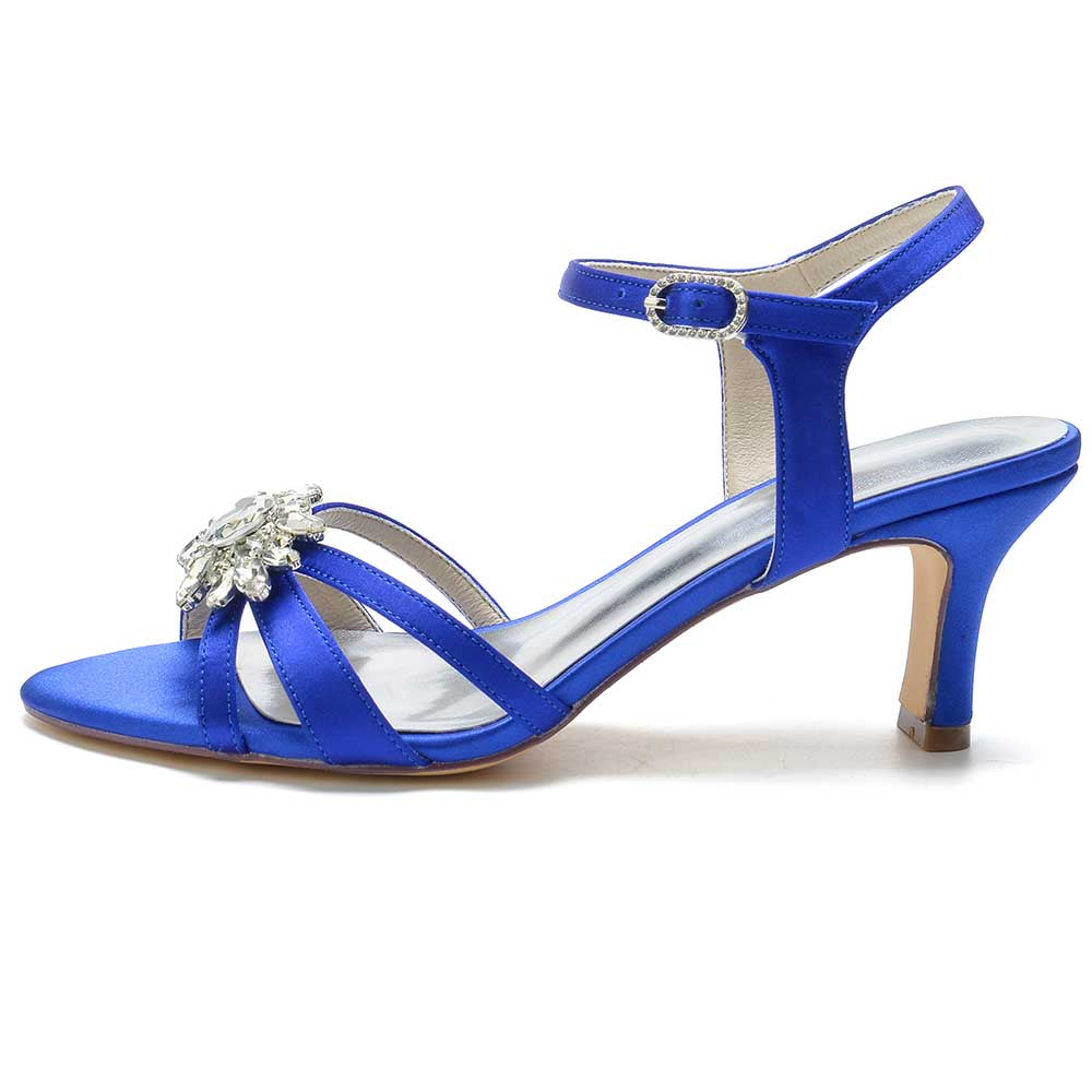 Elegant blue chic strappy sandals for prom with a jeweled embellishment and a comfortable heel