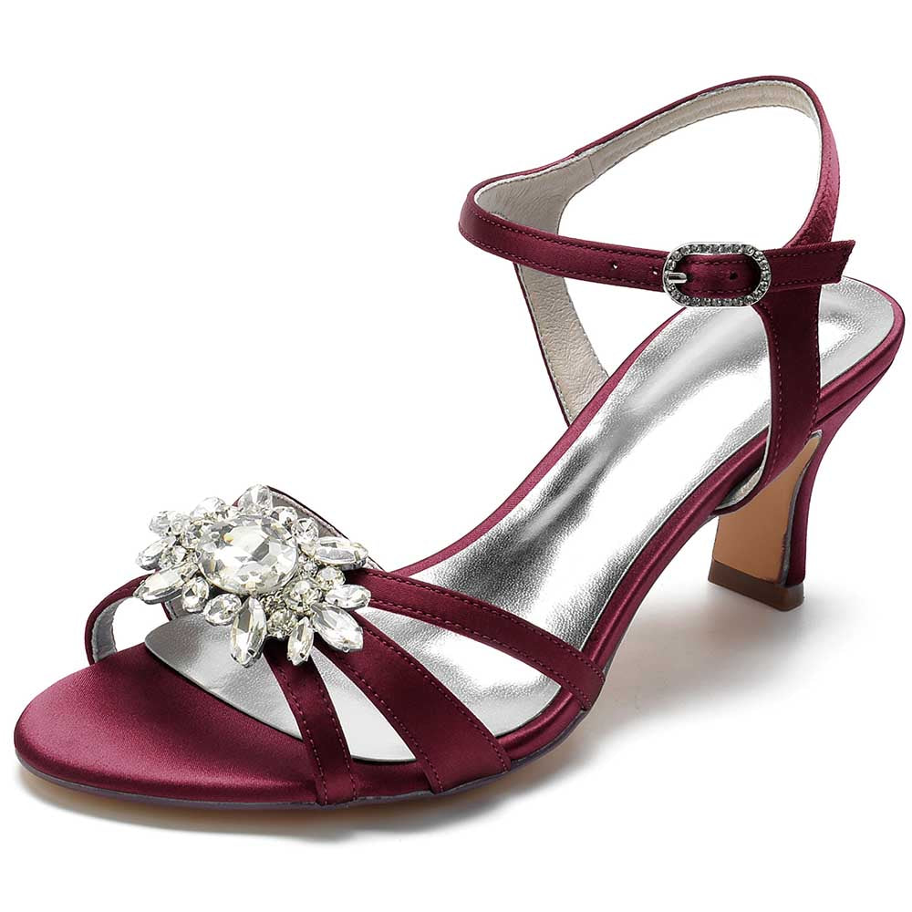 Elegant maroon chic strappy sandals for prom featuring a jeweled embellishment
