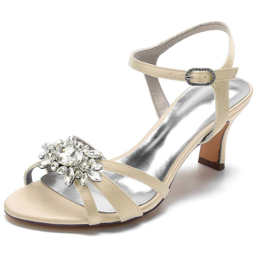 Elegant cream heels featuring chic strappy sandals for prom with a sparkling jeweled accent