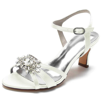 Elegant white chic strappy sandals for prom with rhinestone embellishment and a comfortable heel