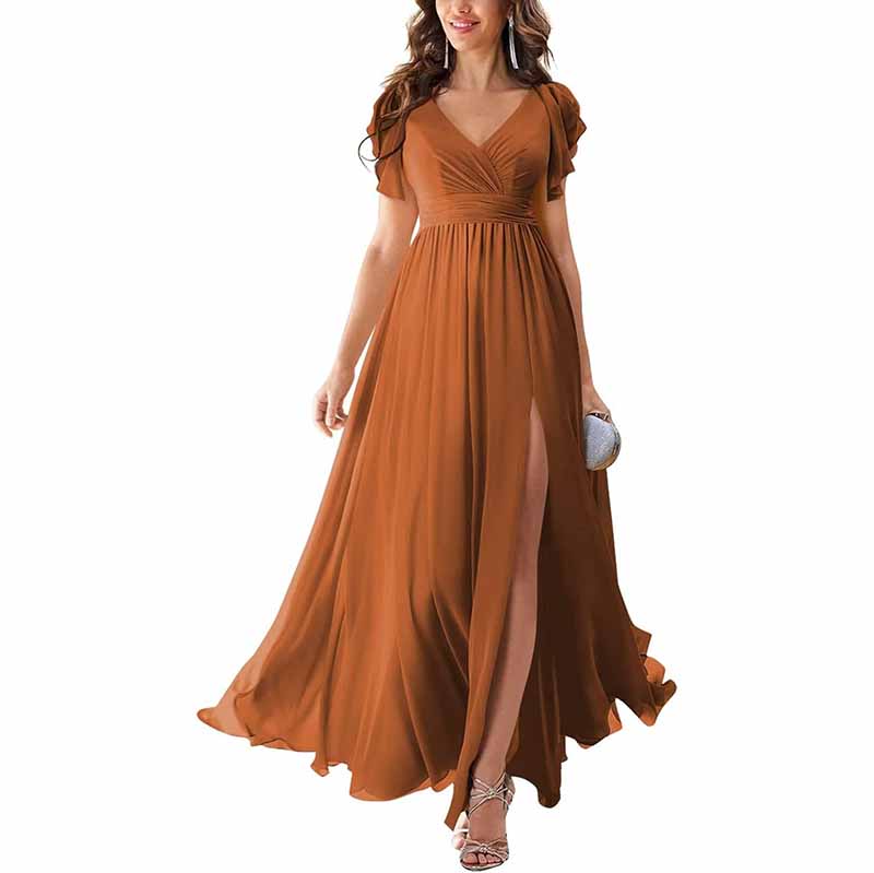 sd-hk Chiffon Bridesmaid Dress with Slit - Elegant Style