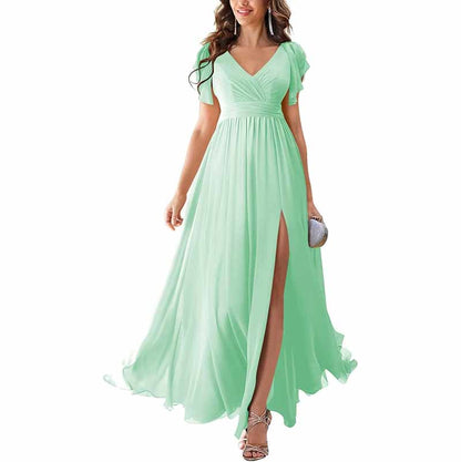 sd-hk Chiffon Bridesmaid Dress with Slit - Elegant Style
