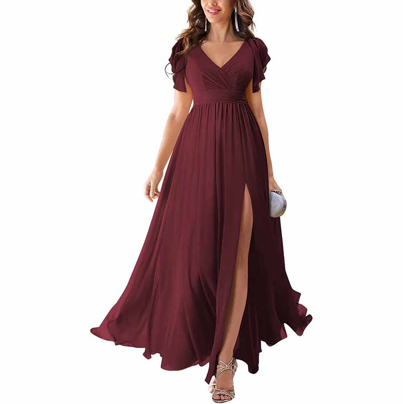 sd-hk Chiffon Bridesmaid Dress with Slit - Elegant Style
