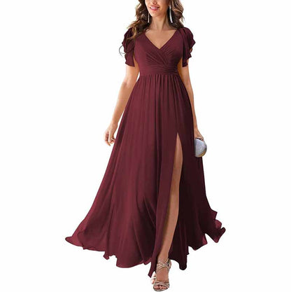 sd-hk Chiffon Bridesmaid Dress with Slit - Elegant Style
