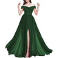 Off Shoulder Bridesmaid Dresses A-line Pleated Chiffon Formal Evening Gowns