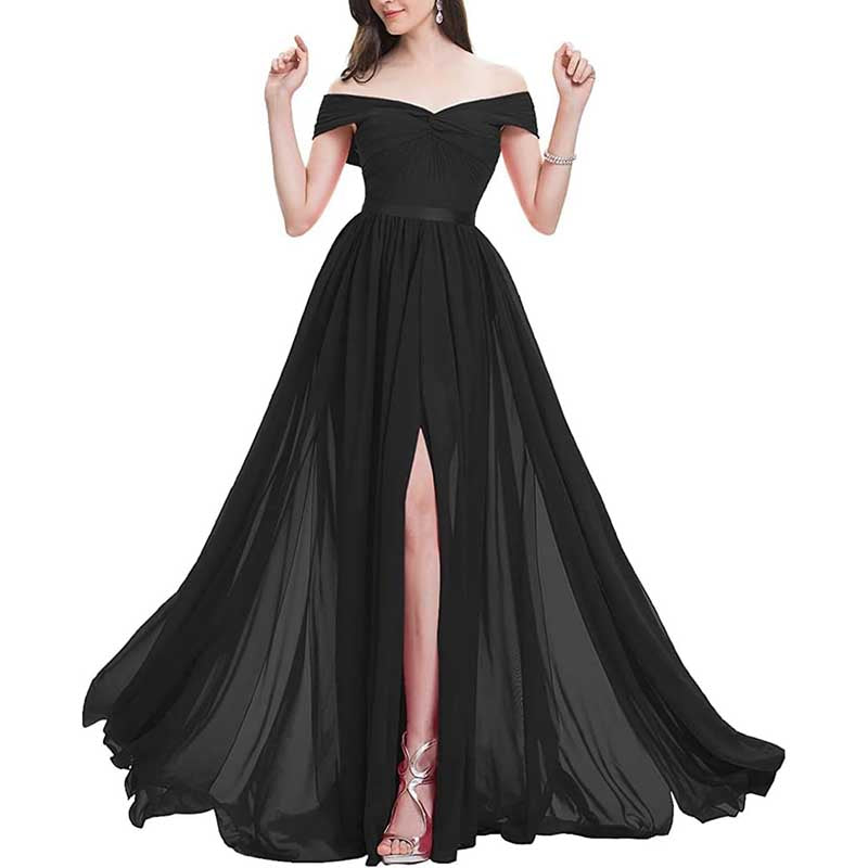 Off Shoulder Bridesmaid Dresses A-line Pleated Chiffon Formal Evening Gowns