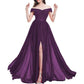 Off Shoulder Bridesmaid Dresses A-line Pleated Chiffon Formal Evening Gowns