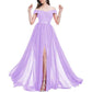 Off Shoulder Bridesmaid Dresses A-line Pleated Chiffon Formal Evening Gowns