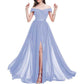 Off Shoulder Bridesmaid Dresses A-line Pleated Chiffon Formal Evening Gowns