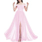 Off Shoulder Bridesmaid Dresses A-line Pleated Chiffon Formal Evening Gowns