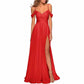 Chiffon Bridesmaid Dresses with Pockets V Neck Long Prom Dress Formal Evening Gown with Slit